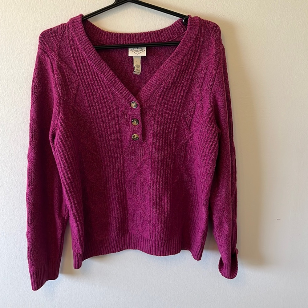 Quarter button pullover cable knit sweater